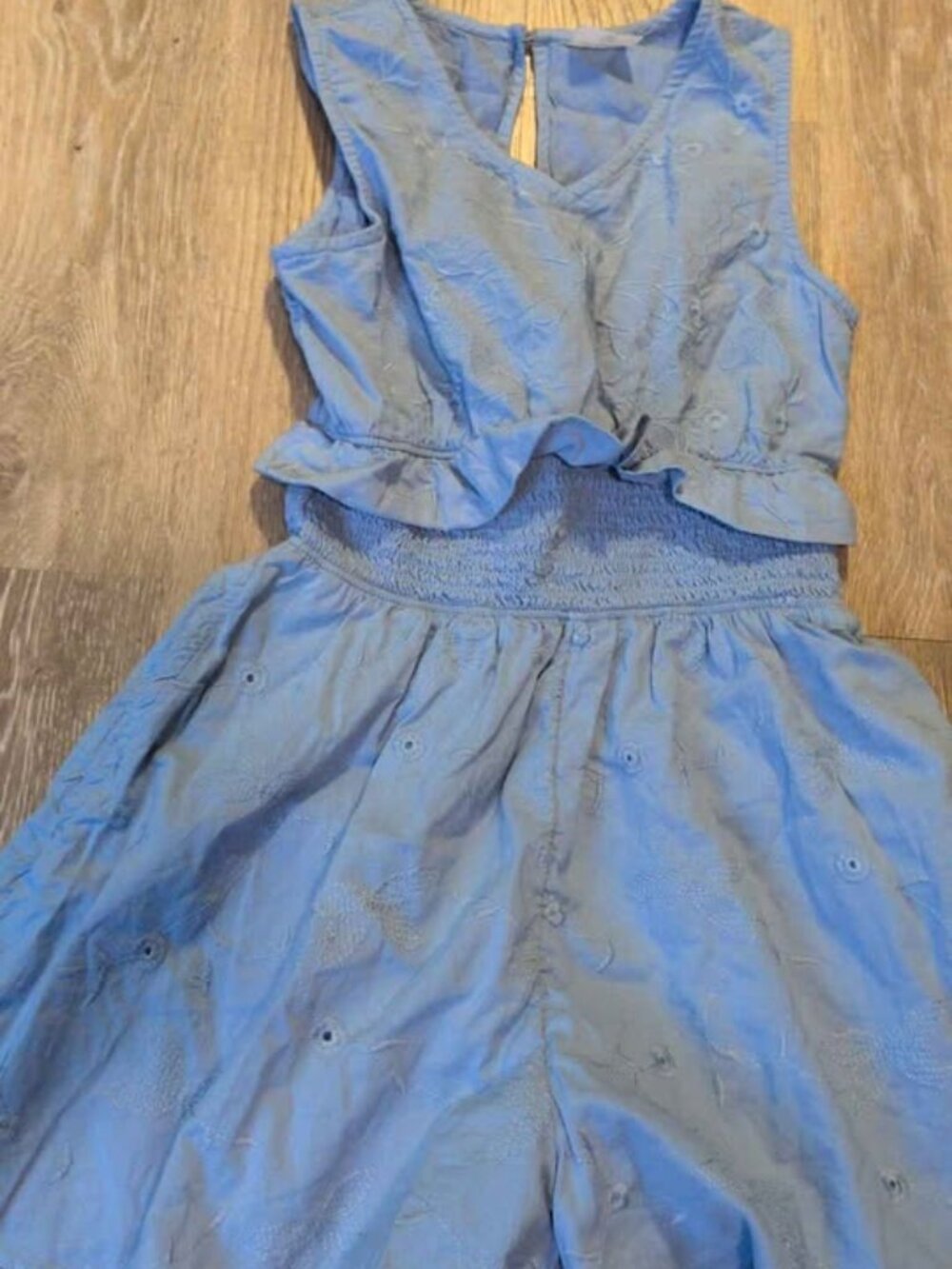 Abercrombie Kids Blue Embroidered Romper 9/10